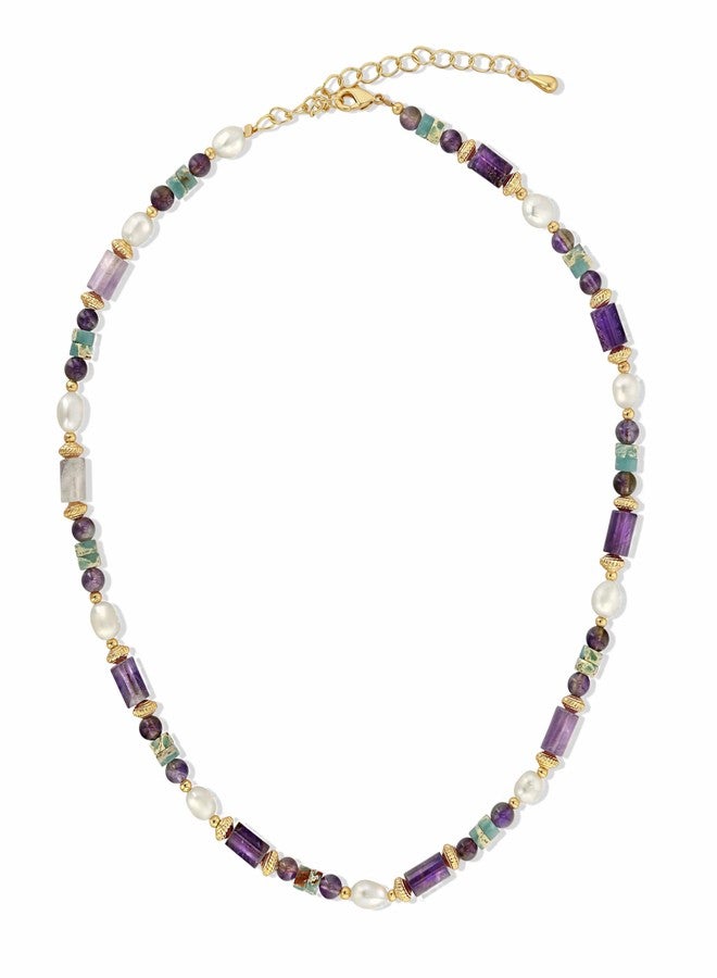 SNGIA Purple Gold Teal Blue Pearl Amethyst Beaded Natural Stone Healing Statement Necklace Choker for Women by SNGIA, Colorful Quartz Trendy Birthstone Gemstone Bohemian Preppy Retro Bold Handmade Exaggerated Jewelry Gifts, Vintage Unique Cute Baroque Dangly Drop Summer Beach Fashion Nickle Free Rhinestone Accessories - Image 1